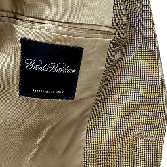 BROOKS BROTHERS Mens Wool Blazer 42R Brown Houndstooth Sport Coat Classic Preppy - Picture 6 of 16
